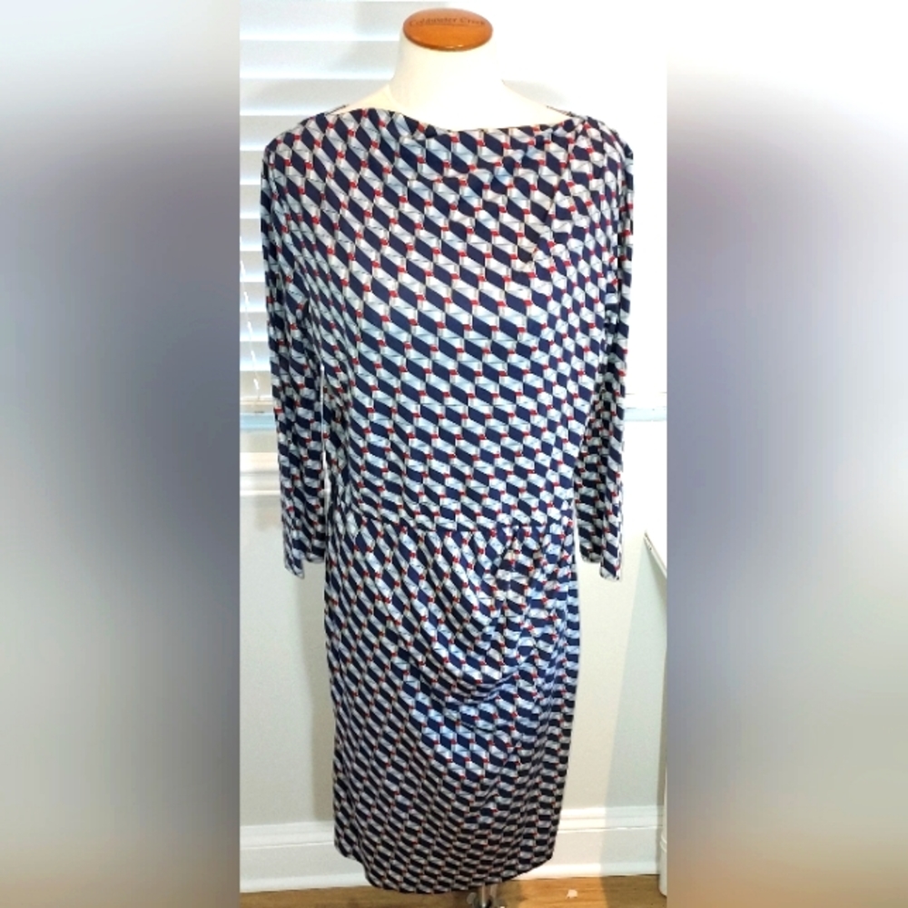 Weekend MaxMara Multi Color Geometric Print 3/4 Sleeve Midi Dress NWT